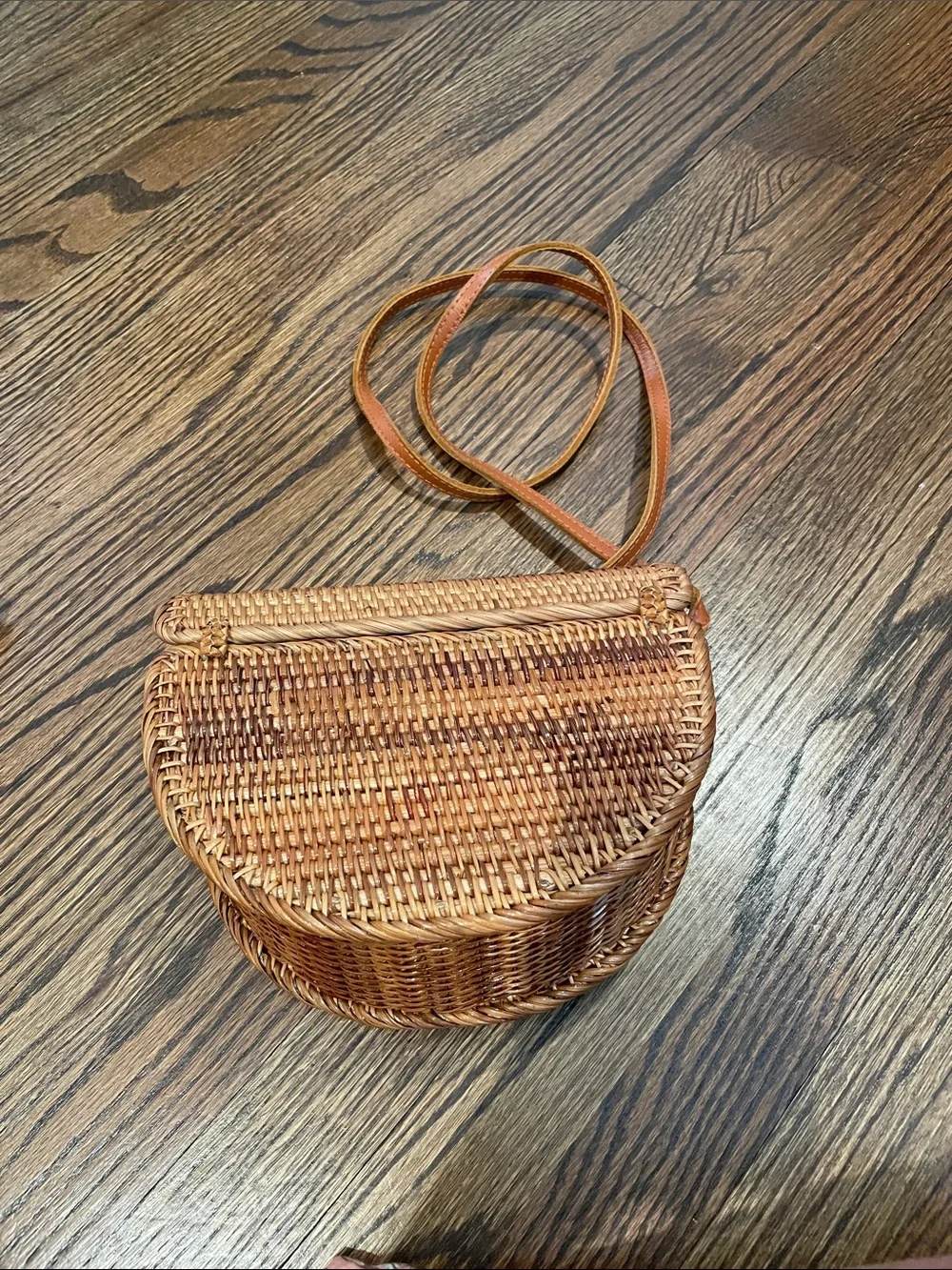 Woven Rattan Crossbody Bag - Brown